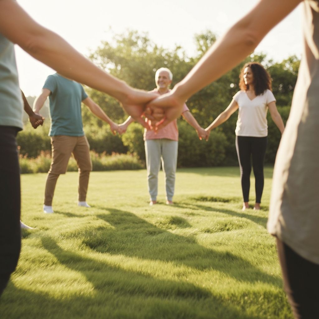 Movimentos corporais e dança circular, de forma leve e respeitosa